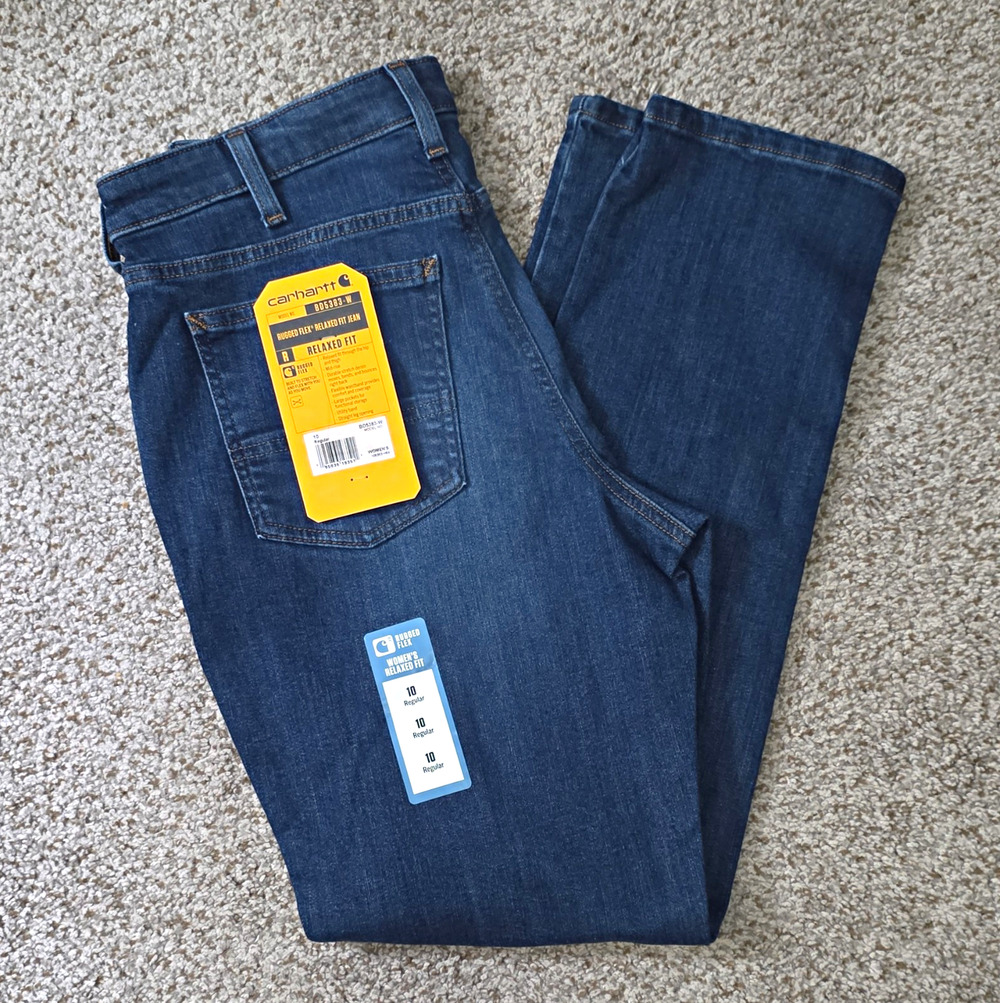 Carhartt Rugged Flex Women's Dark Wash Blue Relaxed Straight Jeans Size 10 Reg